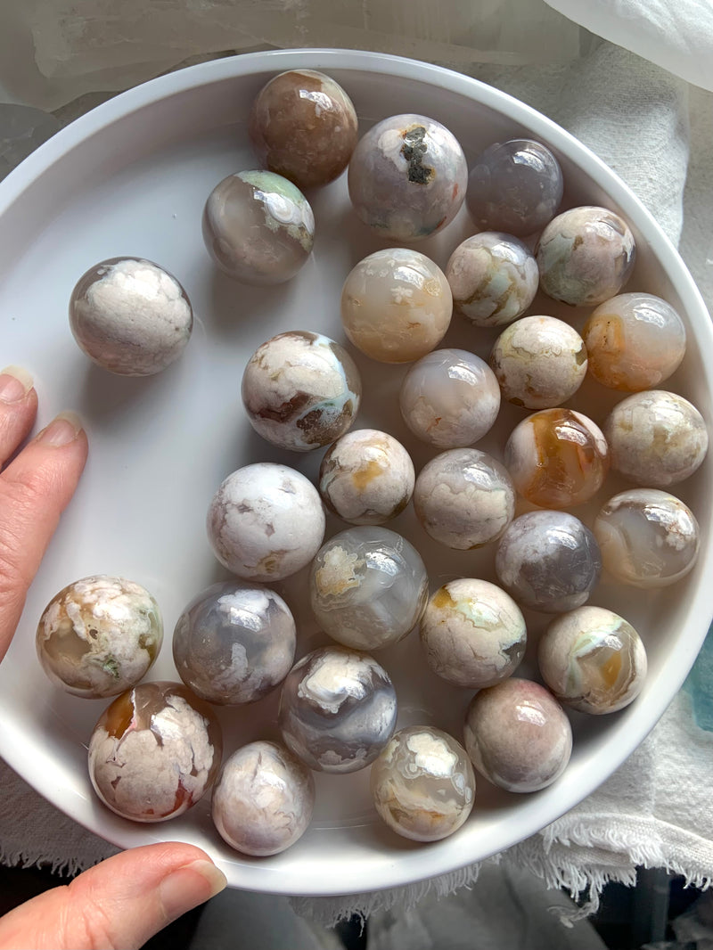 Small Flower Agate Spheres