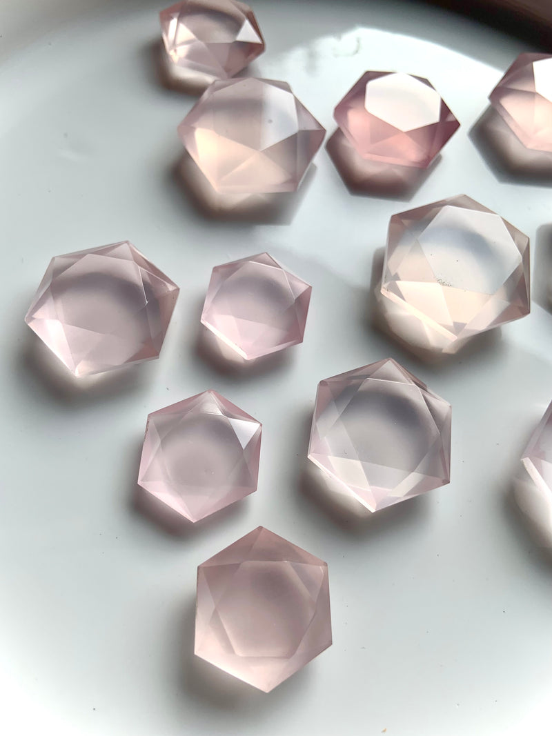 Faceted Girasol Rose Quartz Hexagons