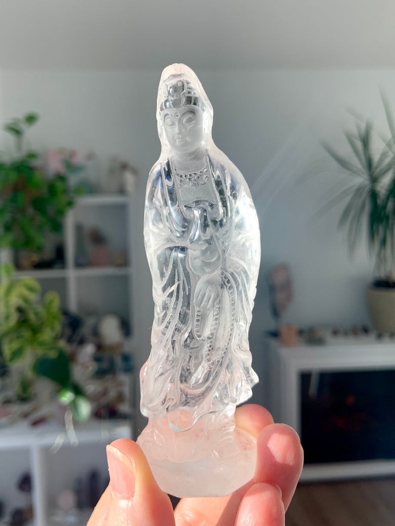 Exquisite Clear Quartz Quan Yin Statue