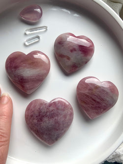 Rare Blue and Purple Rose Quartz Hearts shown on a white plate - choose your favorite!