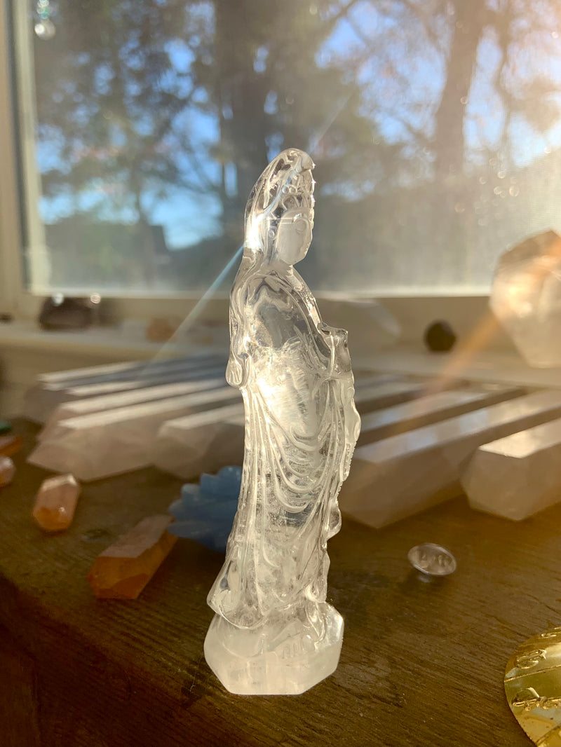 Exquisite Clear Quartz Quan Yin Statue