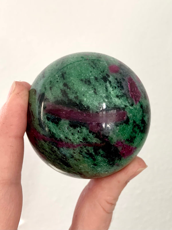 Ruby Zoisite Sphere on Stand