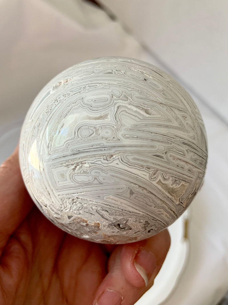 White Lace Agate Sphere on Stand