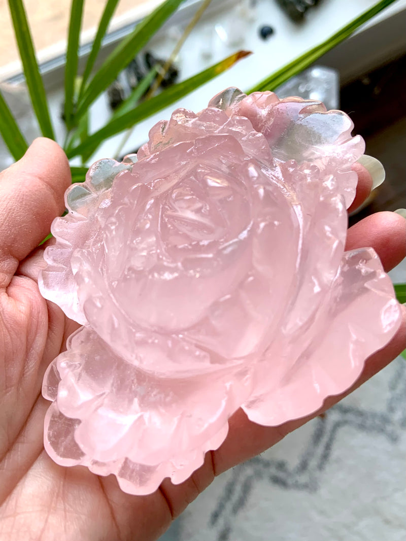 Rose Quartz Flower Carving