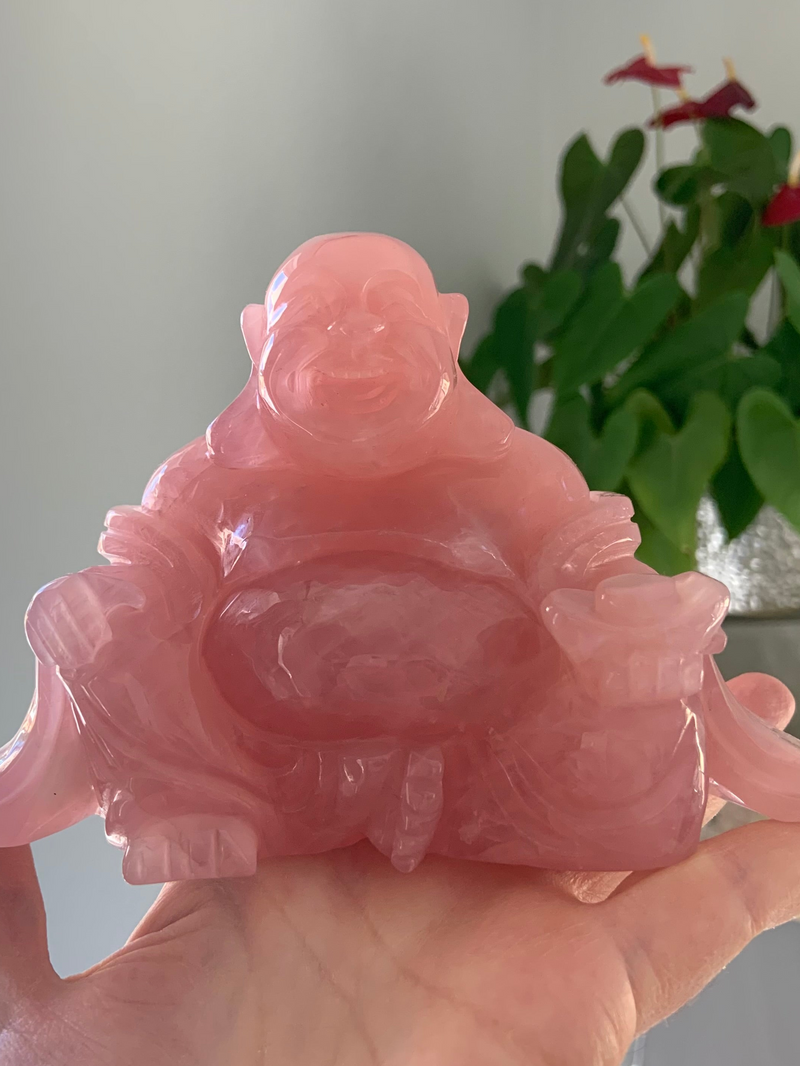 Super Pink Rose Quartz Laughing Buddha