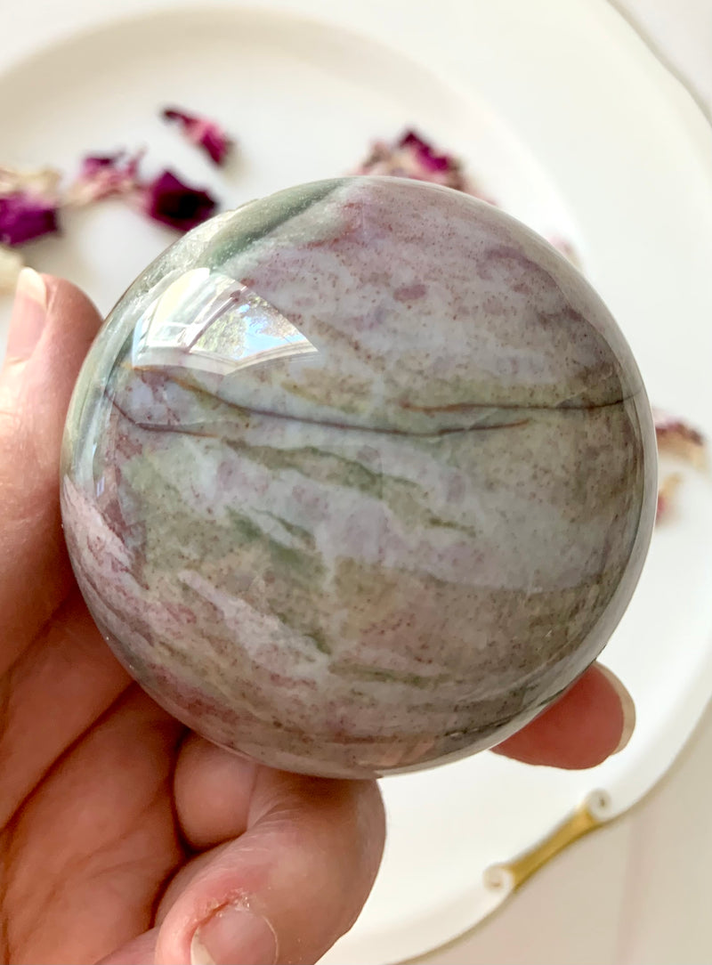 Pink + Green Ocean Jasper Sphere with Druzy