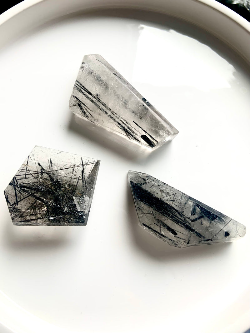 Black Tourmaline in Quartz Freeforms