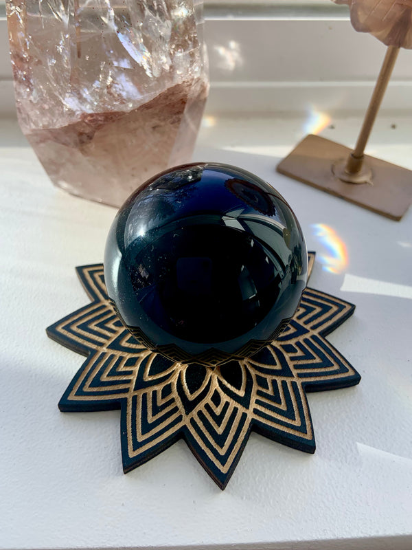 Wood Mandala Sphere Stand + Crystal Holder with Sphere set option