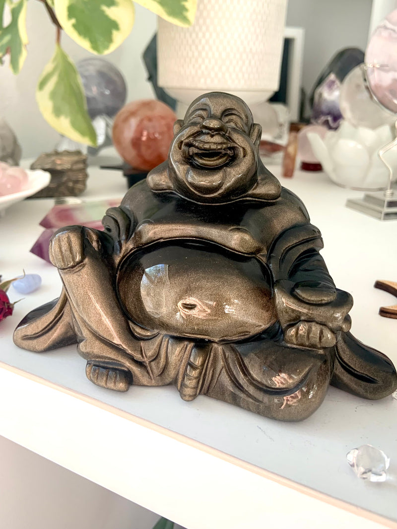 Golden Sheen Obsidian Happy Buddha