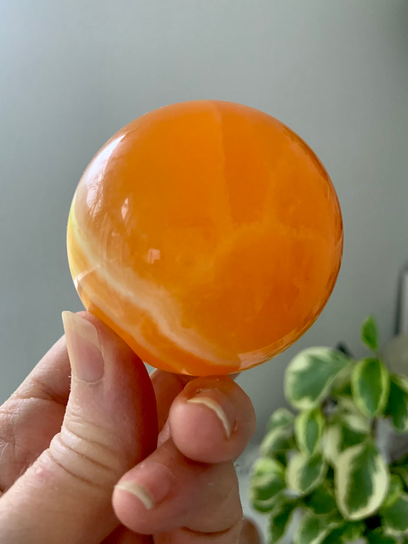 White + Orange Calcite Sphere