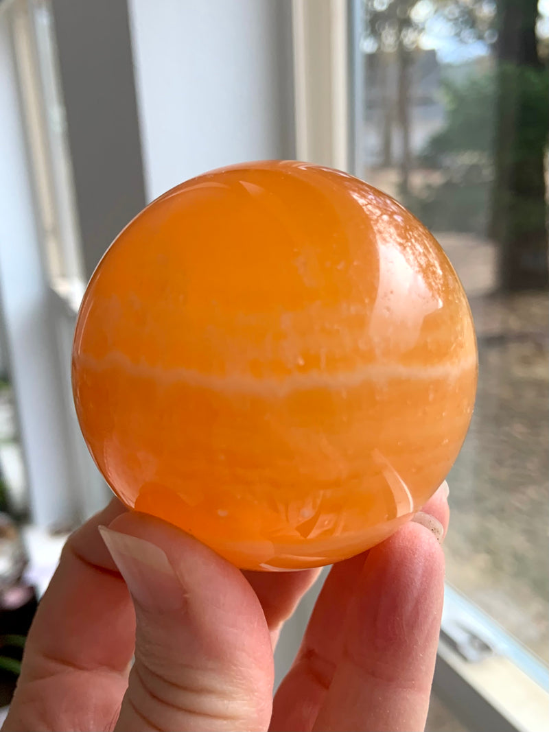 Orange Calcite Sphere with Stand