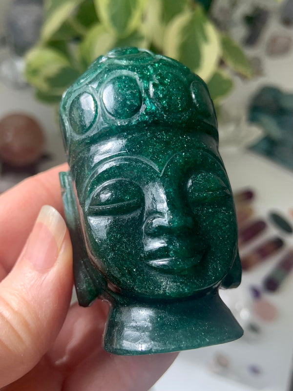 Sparkly Nephrite Jade Buddha Head Carving