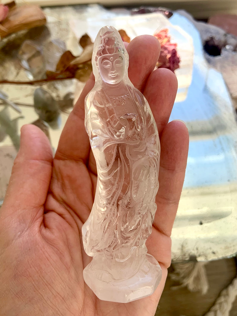 Exquisite Clear Quartz Quan Yin Statue