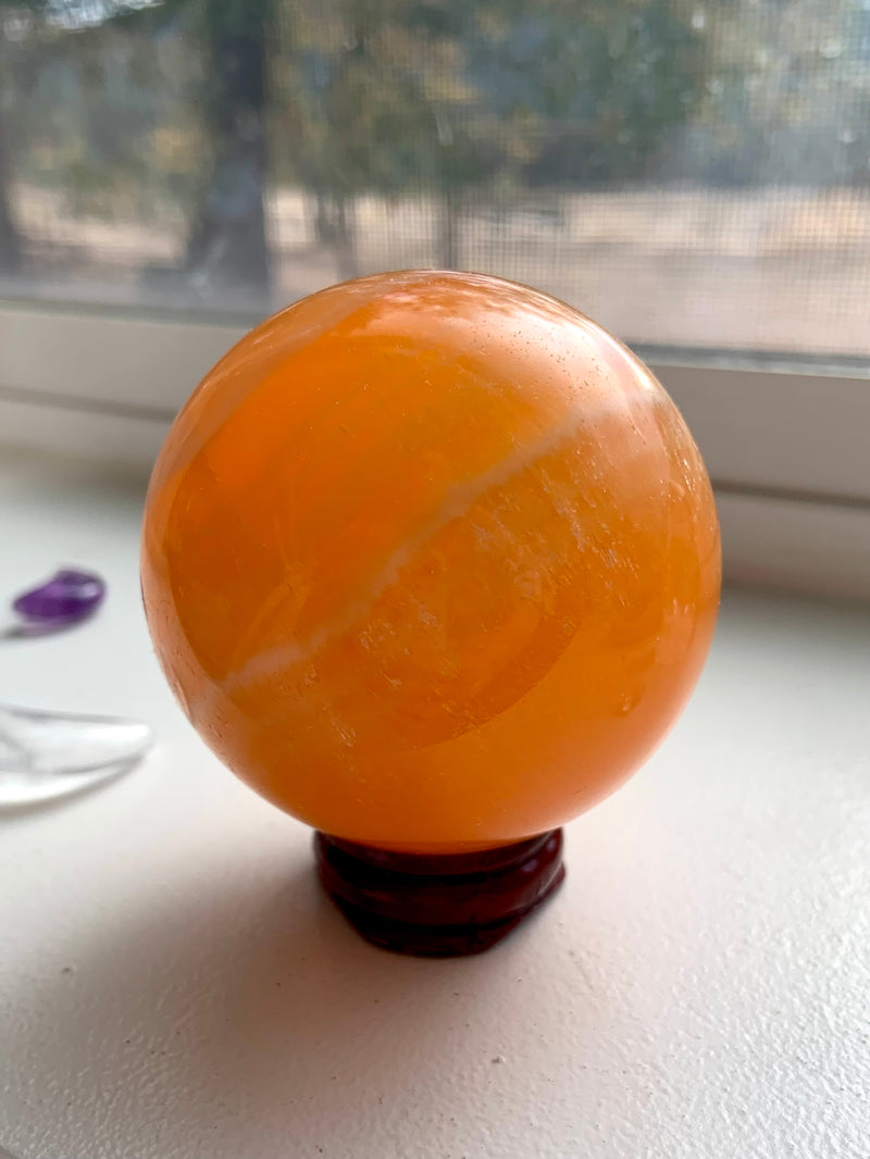 Orange Calcite Sphere with Stand