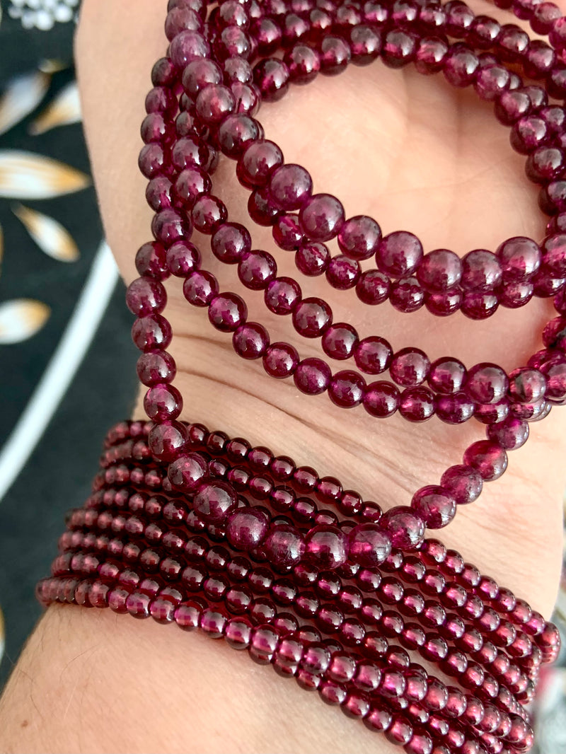 Red Jade Super Skinny Stacker Bracelet (4mm Beads) Large - 7.5