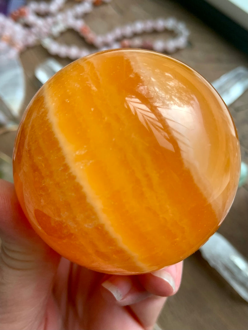 Orange Calcite Sphere with Stand