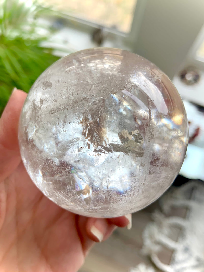 Clear Quartz Sphere Filled with Rainbows