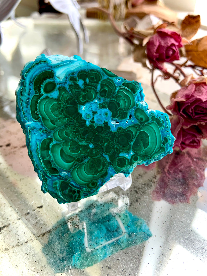 Part-Polished Malachite Chrysocolla Cluster