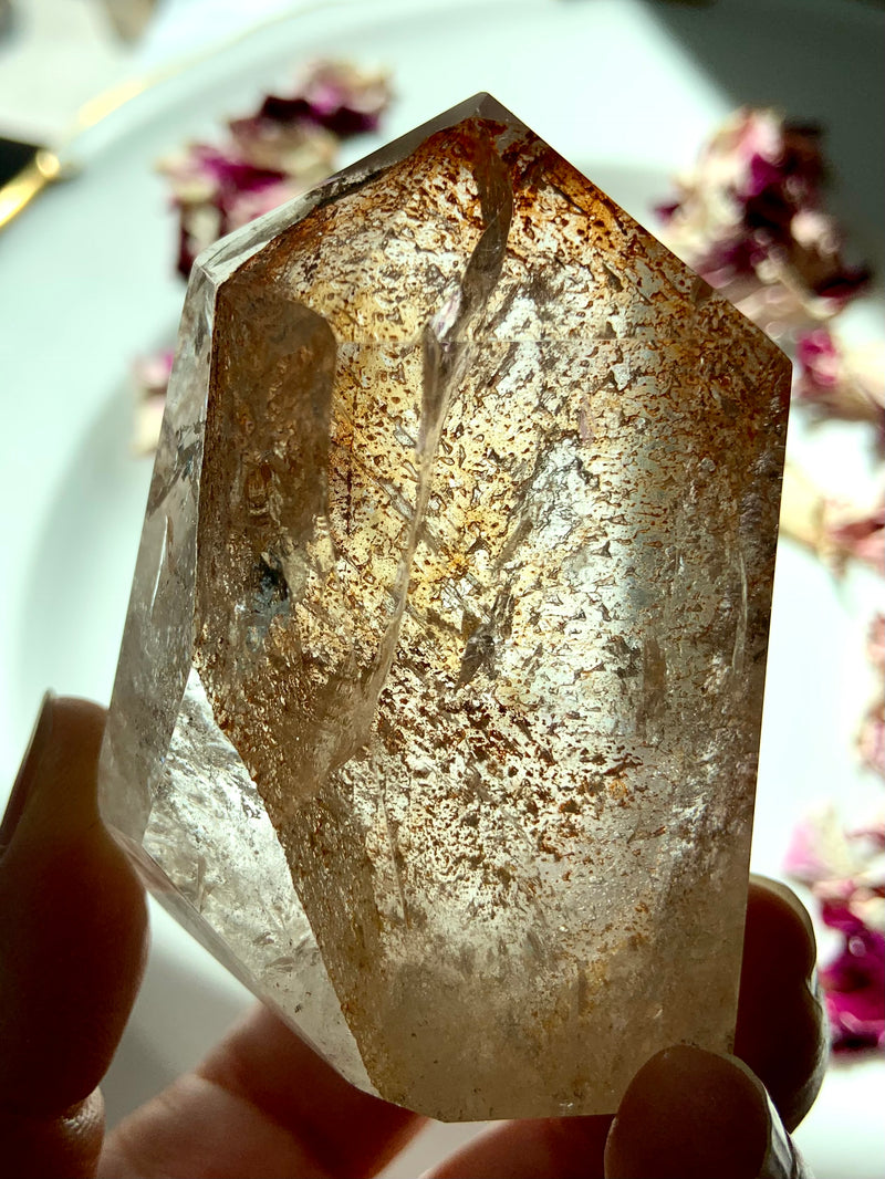 Hieroglyphic Hematoid Quartz Crystal with Dragon Inclusion