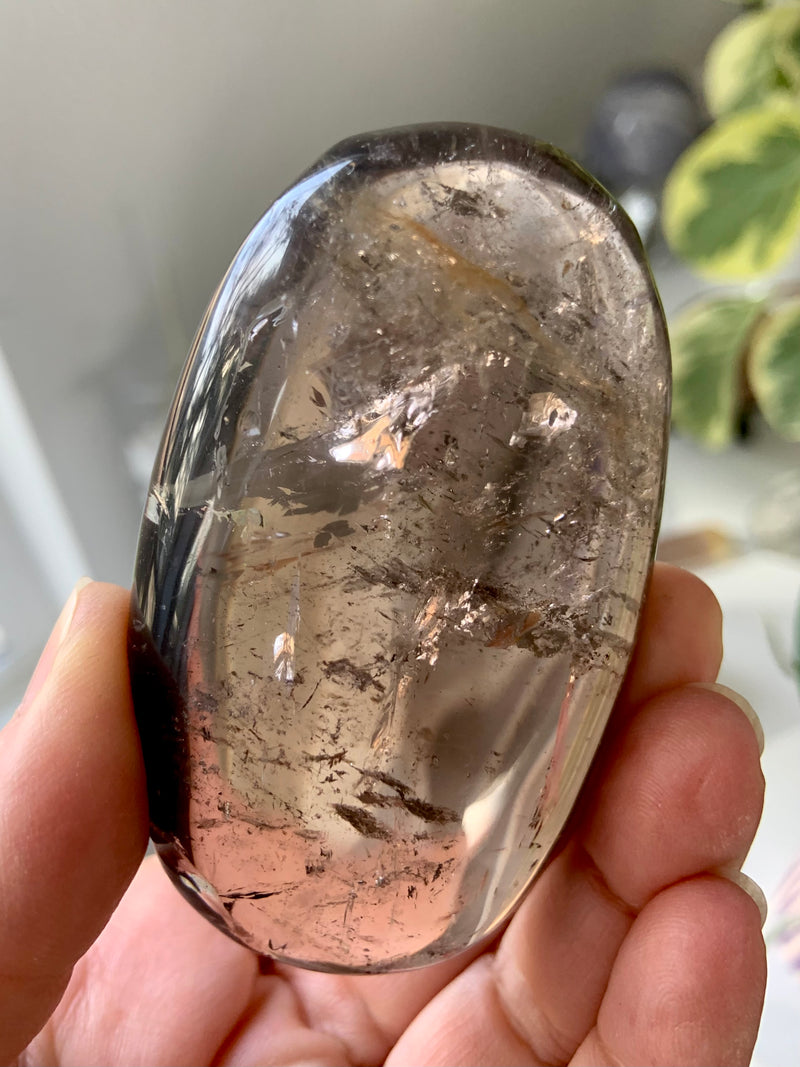 Large Smokey Quartz Palmstone with Rainbows