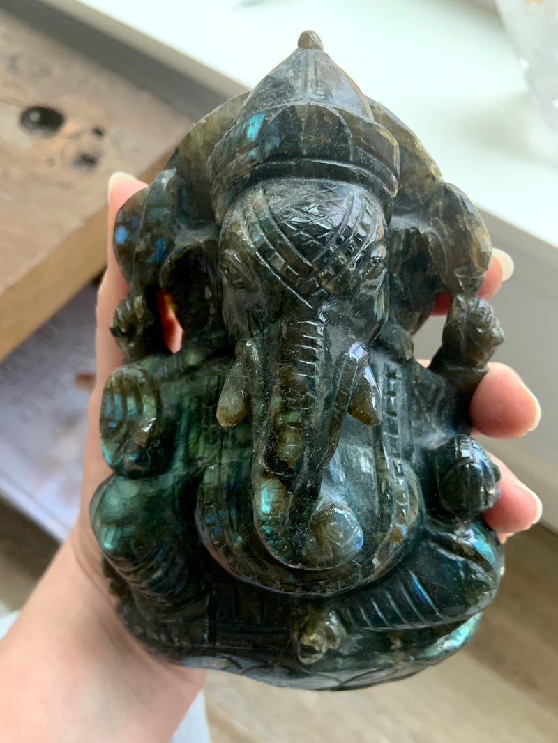 Hand-Carved Labradorite Ganesha