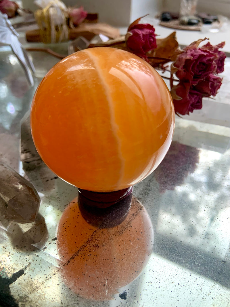 Orange Calcite Sphere with Stand