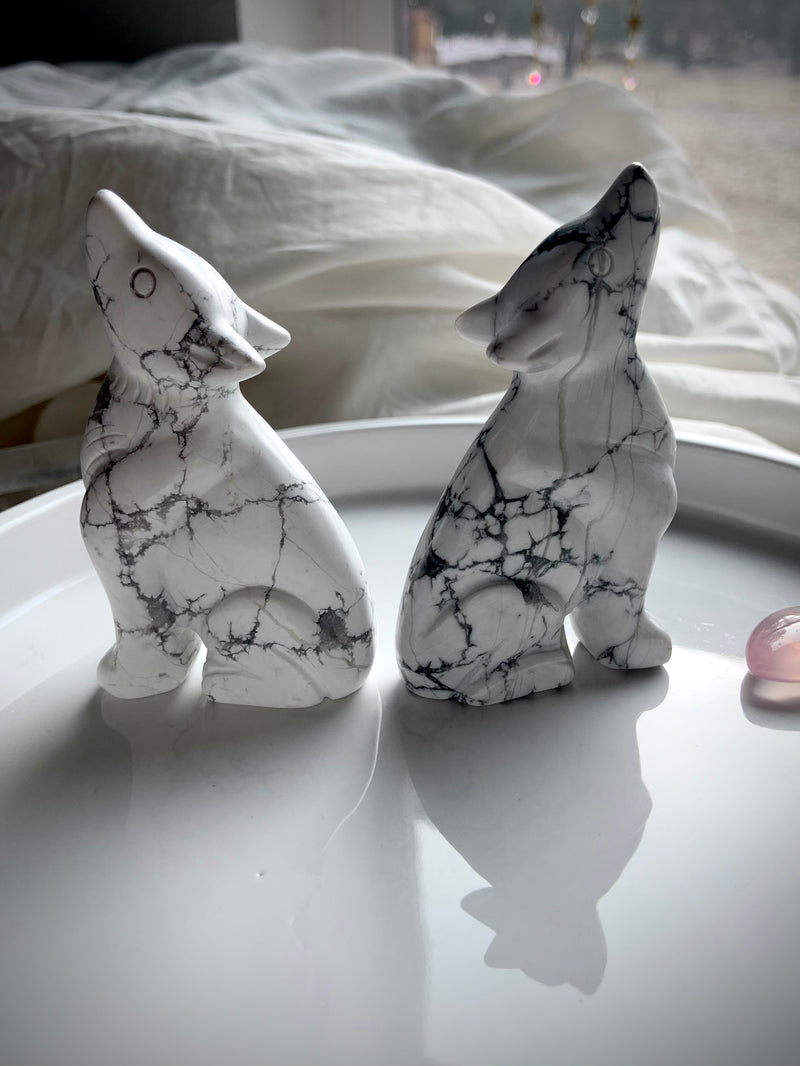 Howlite Wolf Carvings