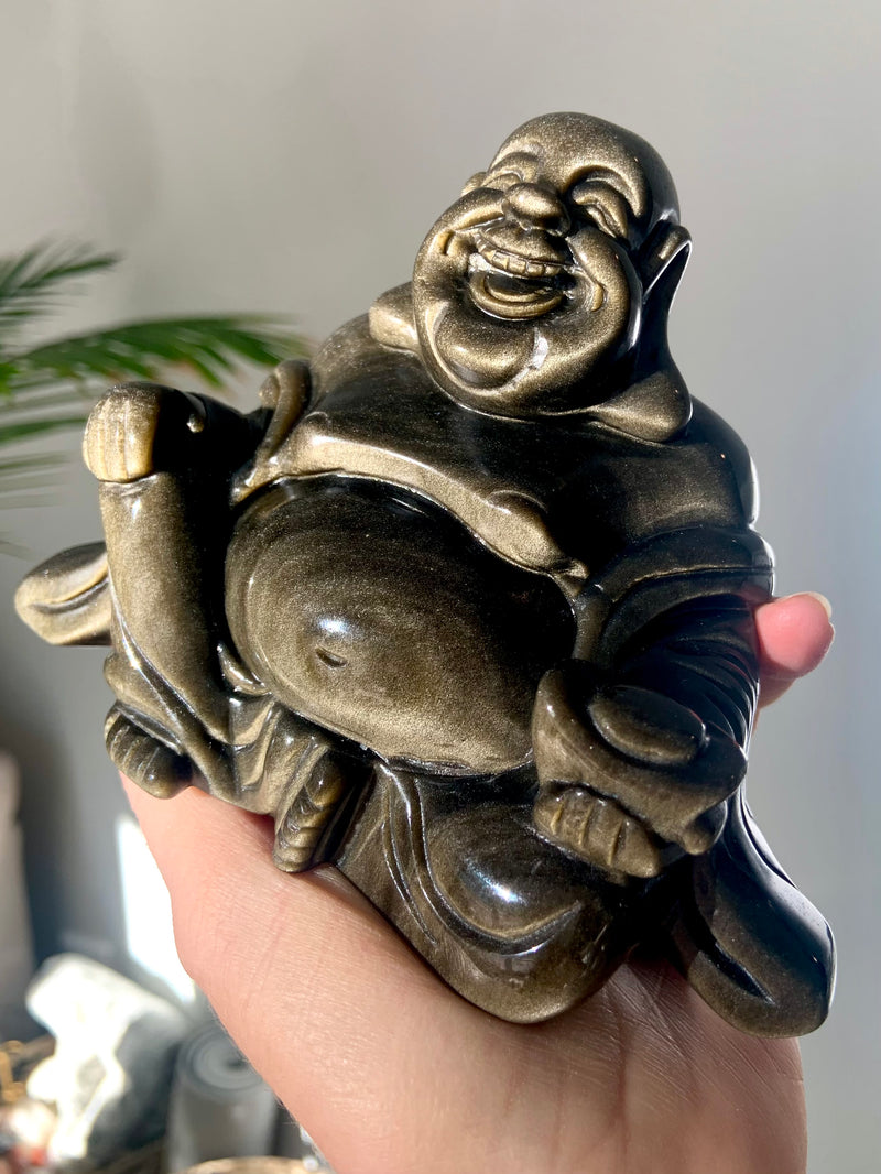 Golden Sheen Obsidian Happy Buddha