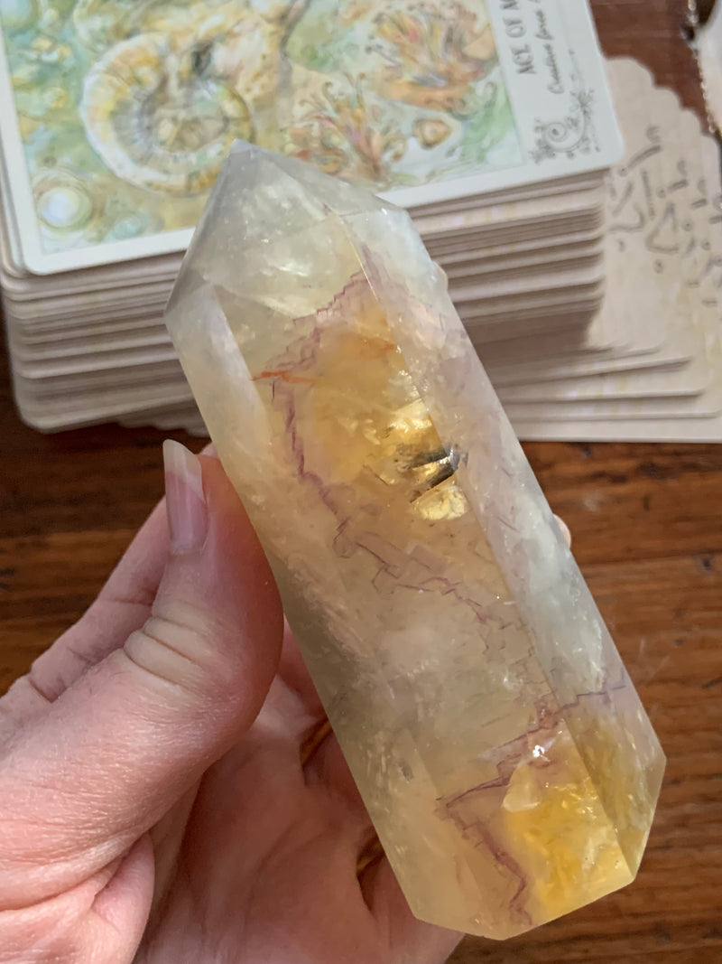 Yellow Phantom Fluorite Tower with Mica