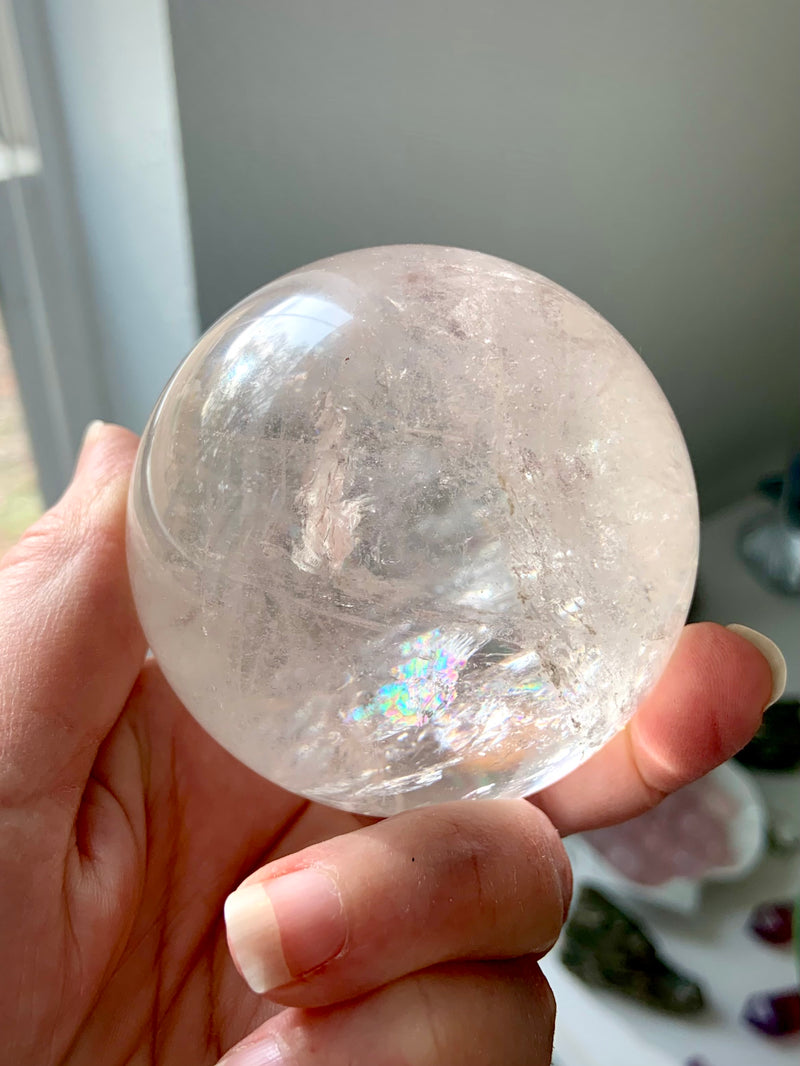 Clear Quartz Sphere Filled with Rainbows