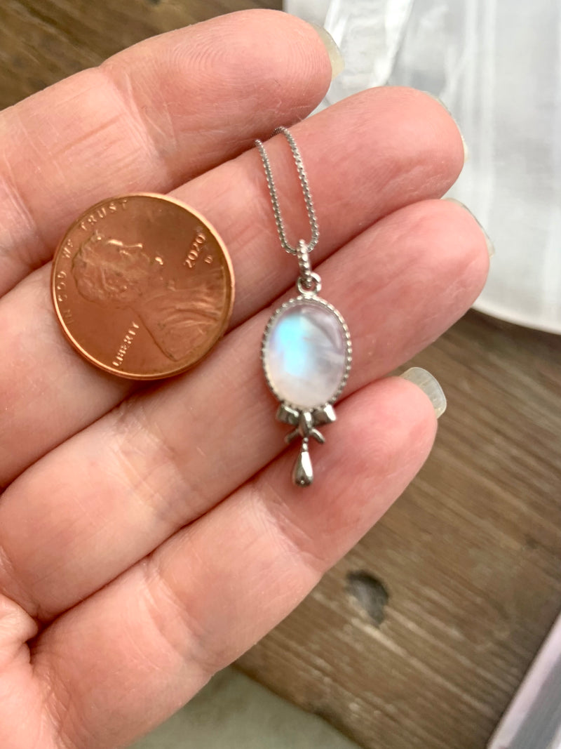 White Moonstone in Sterling Silver Pendant with Chain Option