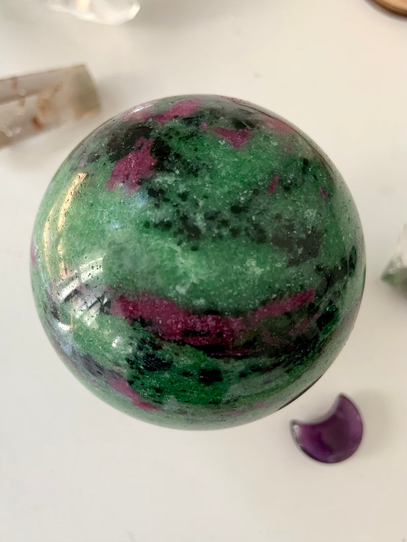 Ruby Zoisite Sphere on Stand