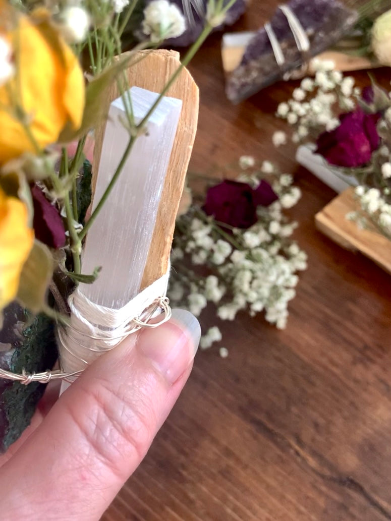 Amethyst, Selenite + Palo Santo Smudge Bouquet