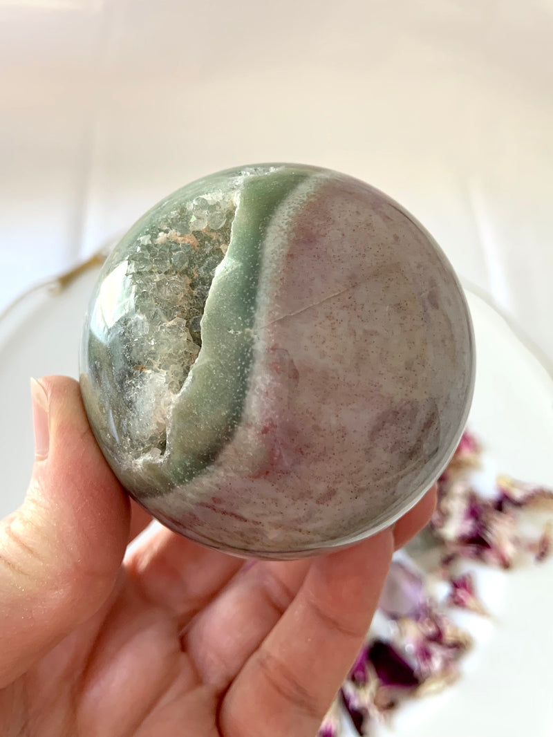 Pink + Green Ocean Jasper Sphere with Druzy