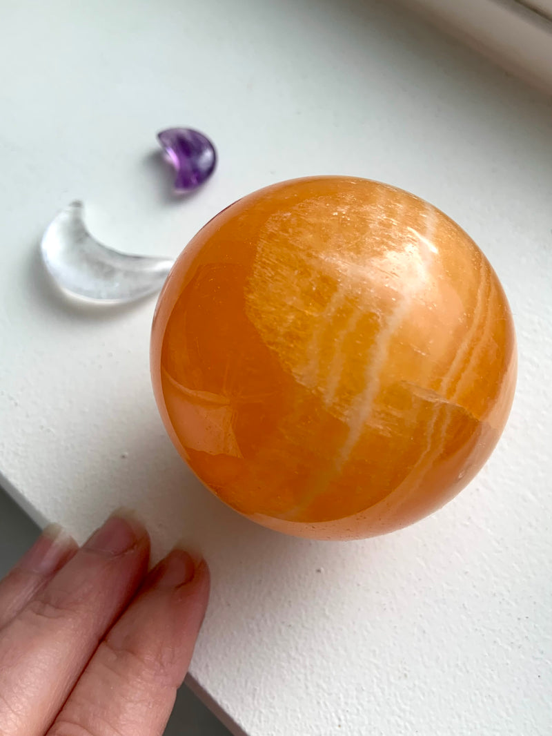 Orange Calcite Sphere with Stand