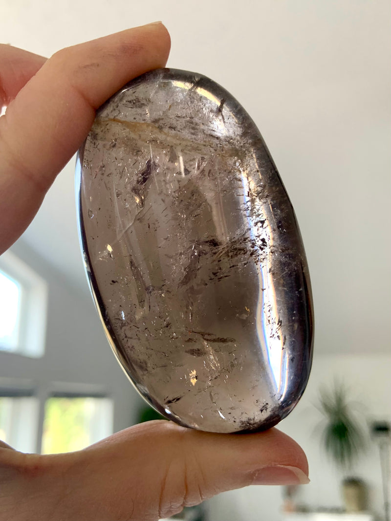 Large Smokey Quartz Palmstone with Rainbows