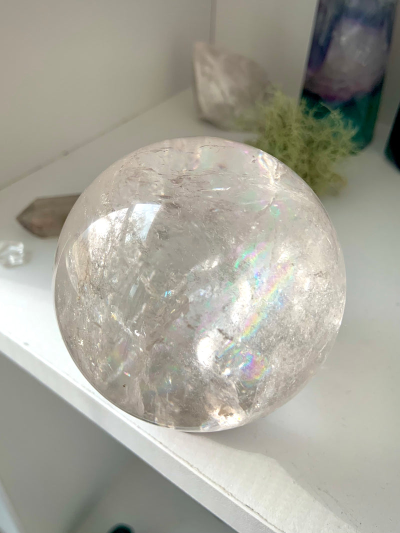 Clear Quartz Sphere Filled with Rainbows