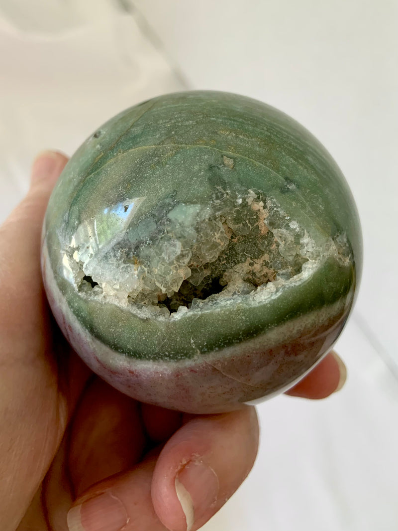 Pink + Green Ocean Jasper Sphere with Druzy