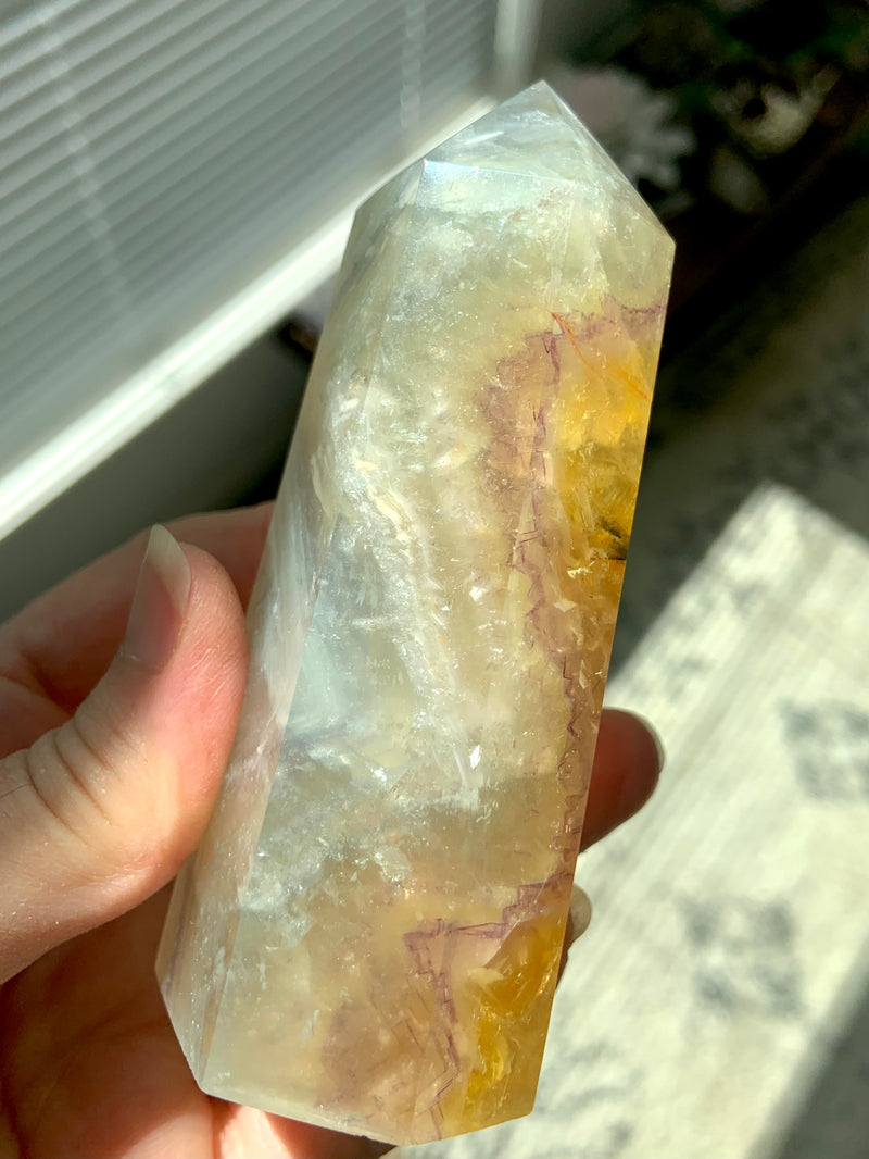 Yellow Phantom Fluorite Tower with Mica