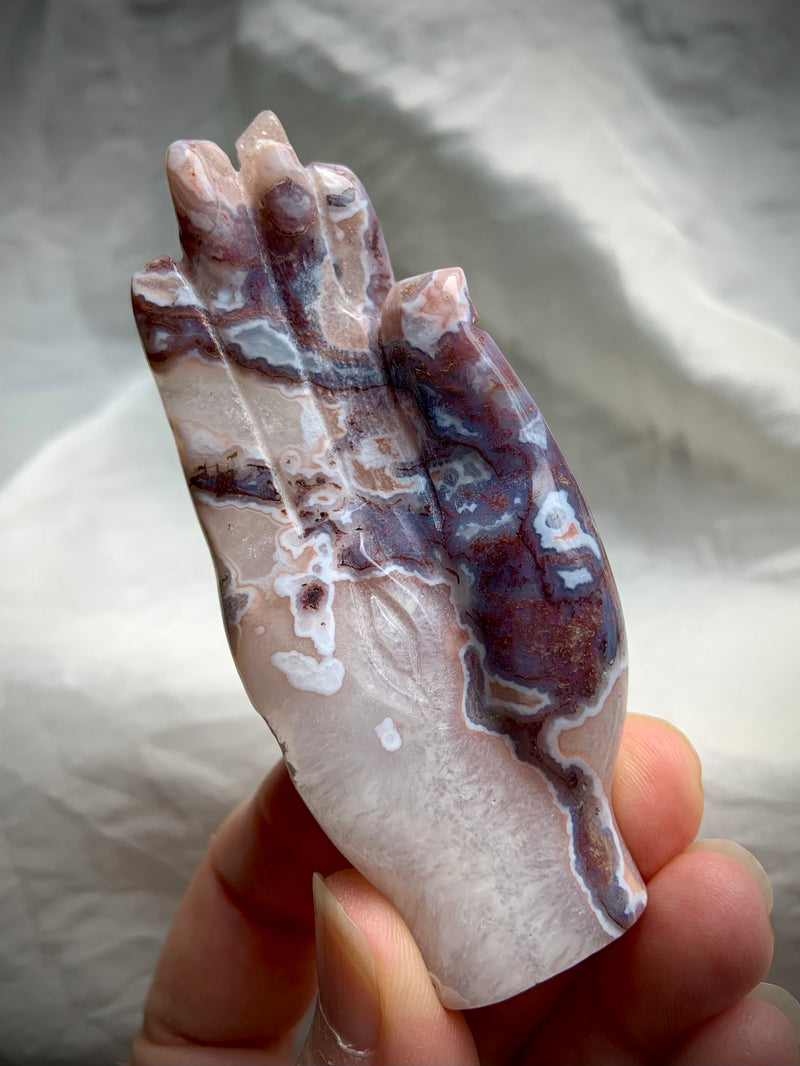 Rare Pink Moss Agate Hamsa Carving