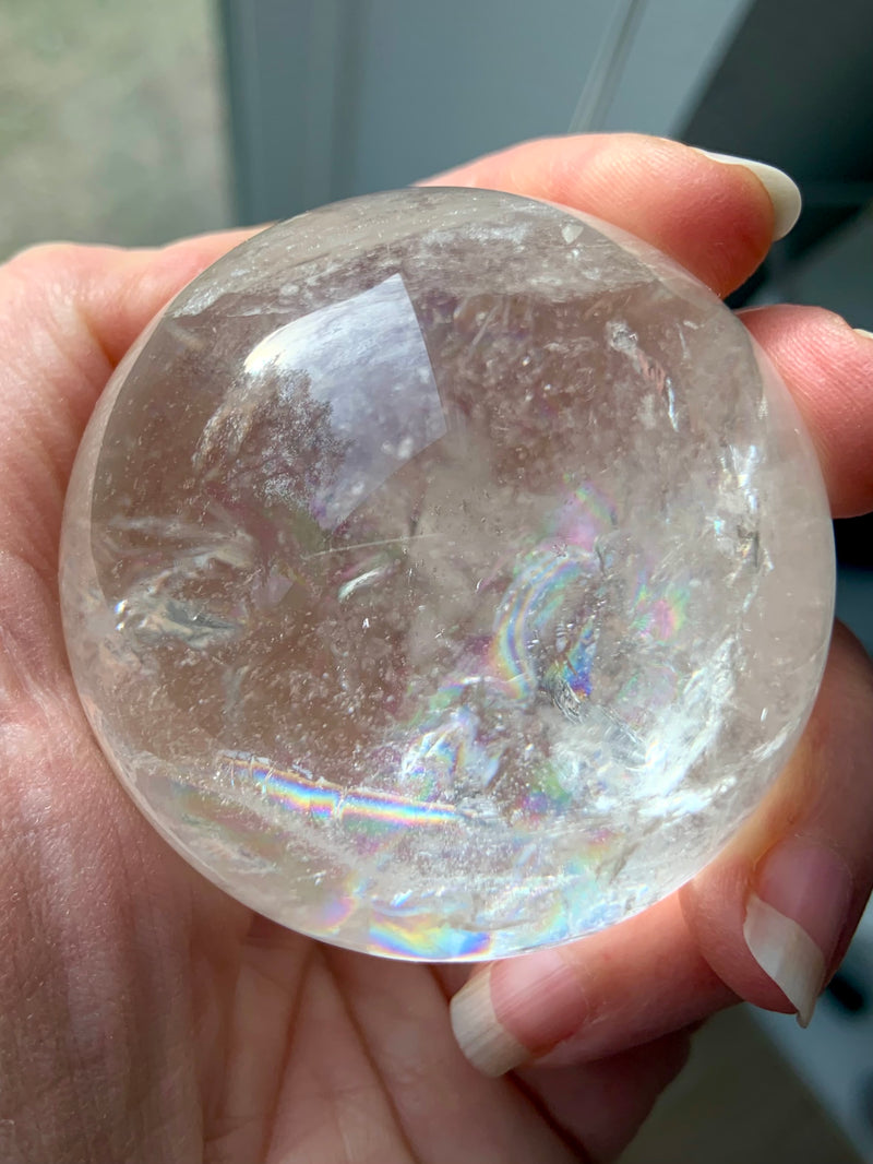 Clear Quartz Sphere with Rainbows + Golden Healer Inclusion