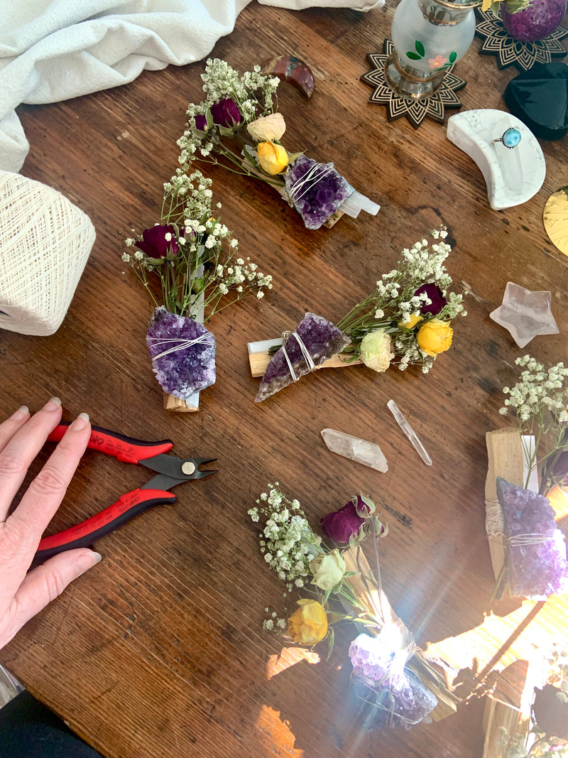 Amethyst, Selenite + Palo Santo Smudge Bouquet