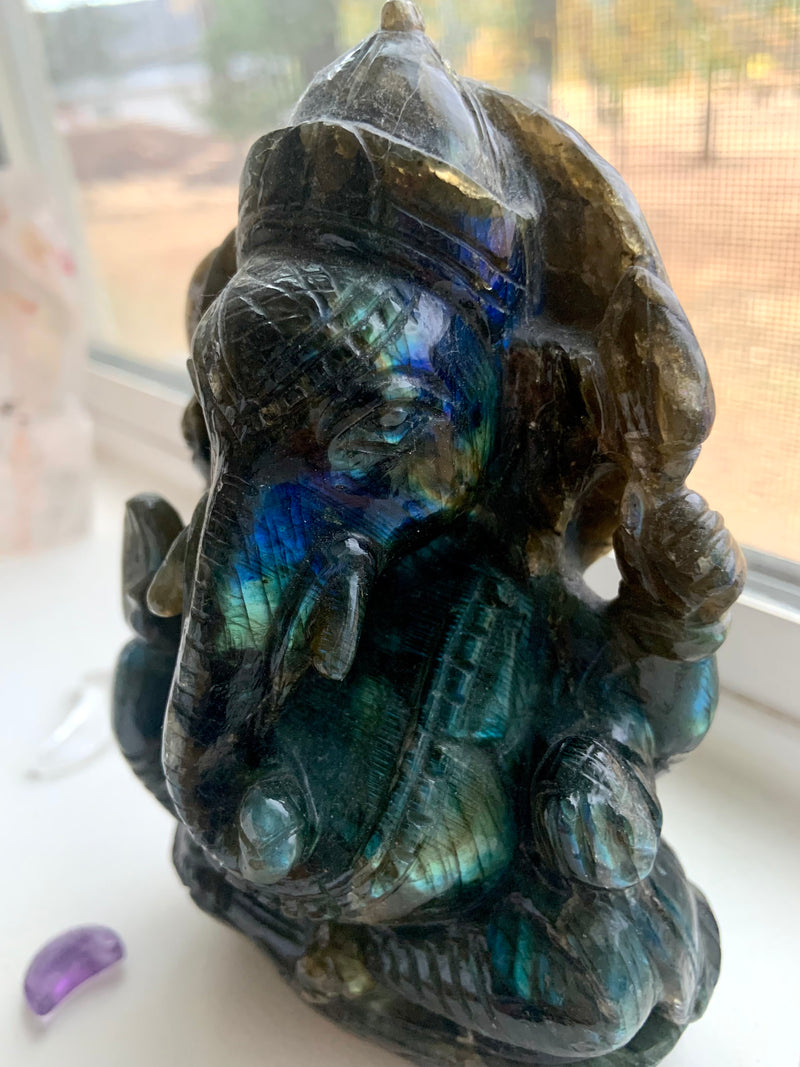 Hand-Carved Labradorite Ganesha