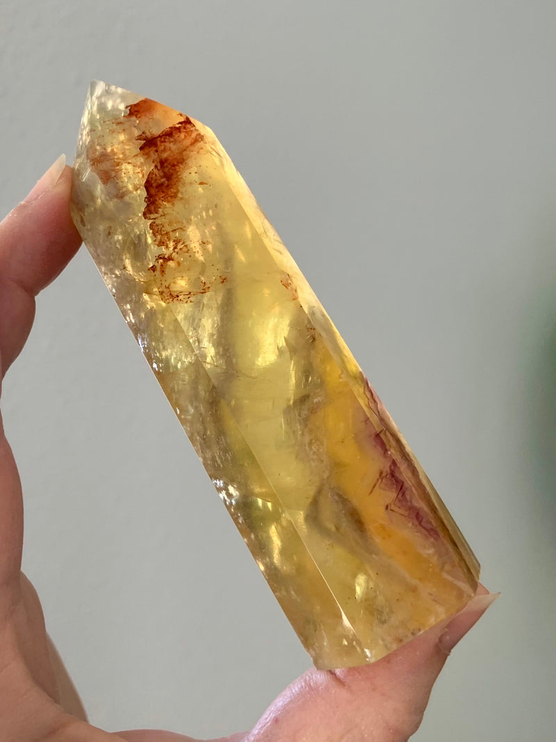 Yellow Fluorite with Mica Tower with Golden Healer Inclusions