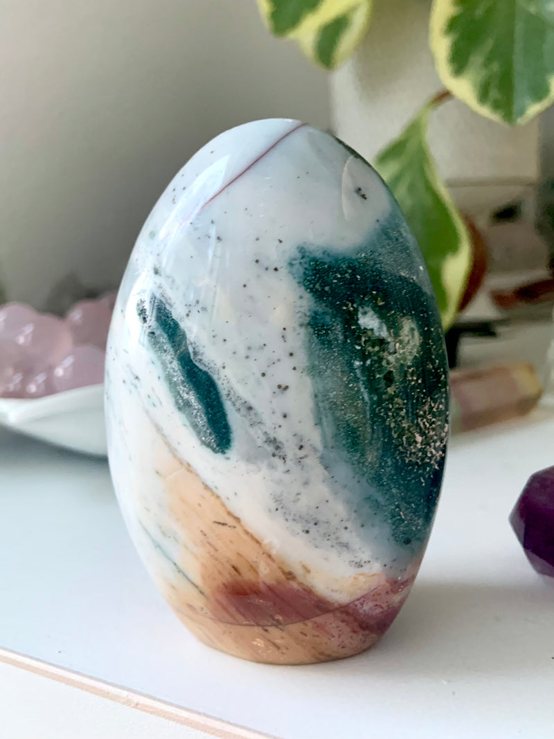 Ocean Jasper Freeform with Druzy Crystal Collector Home Decor Gift