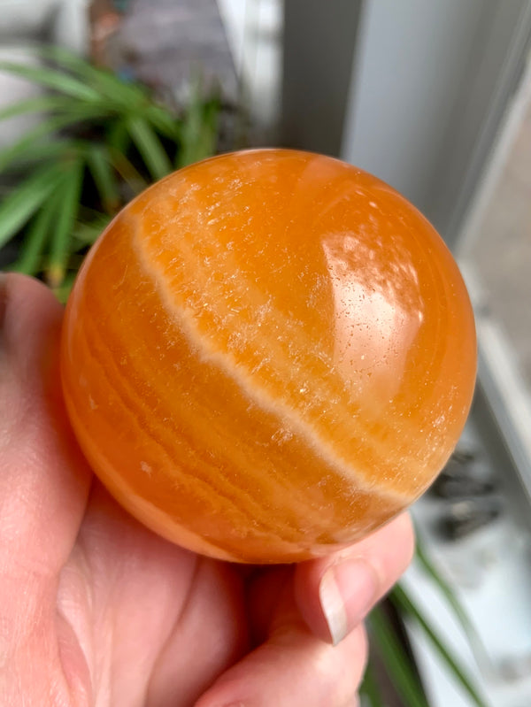 Orange Calcite Sphere with Stand