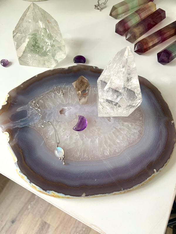 Agate Crystal Platter with Stand Option