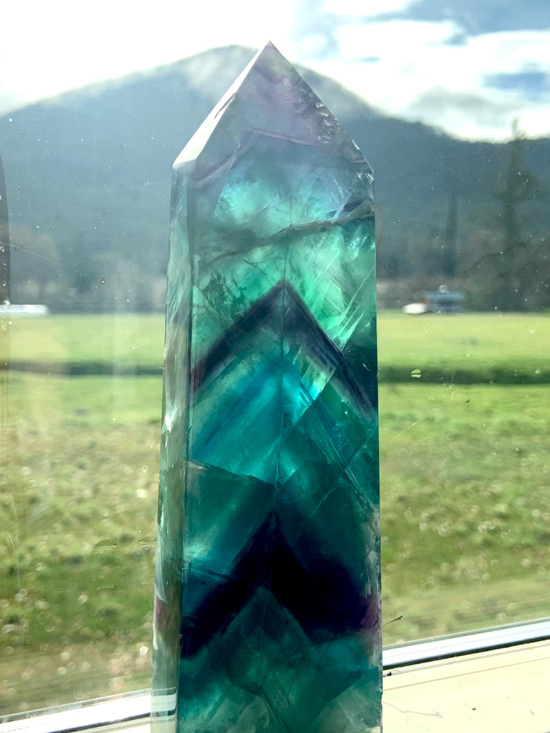Teal + Purple Fluorite Obelisk with Scolecite Snowflake Inclusions