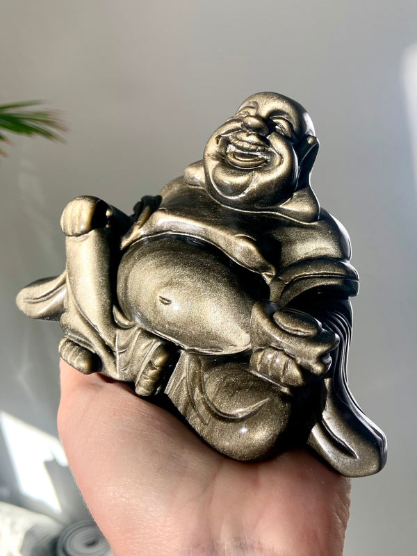 Golden Sheen Obsidian Happy Buddha