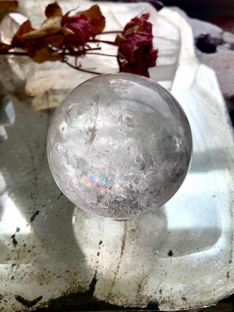 Clear Quartz Sphere Filled with Rainbows